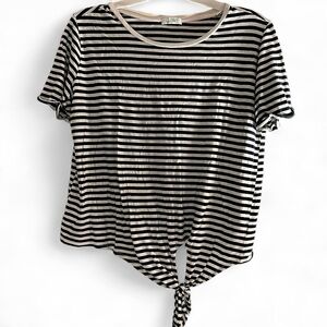 Green Envy Navy & White Striped Tie-Front Tee – Size XL